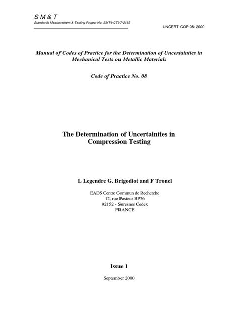 The Determination of Uncertainties in Compression Testing